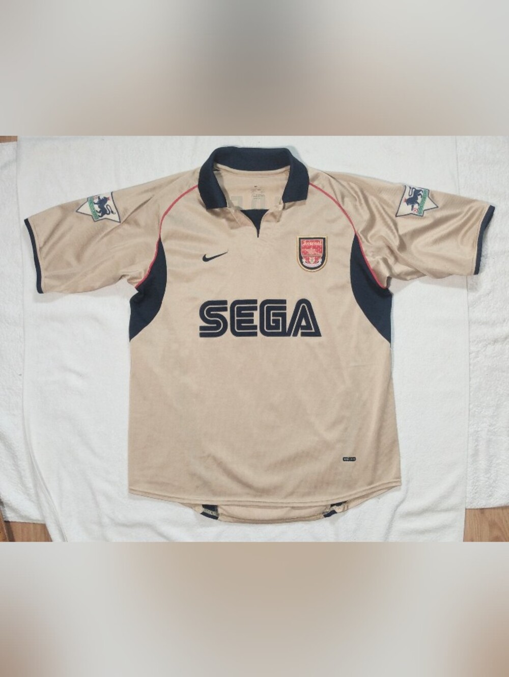 NIKE ARSENAL 2001 SEGA Gold Pires Premier Soccer Football Away Jersey - Men's M